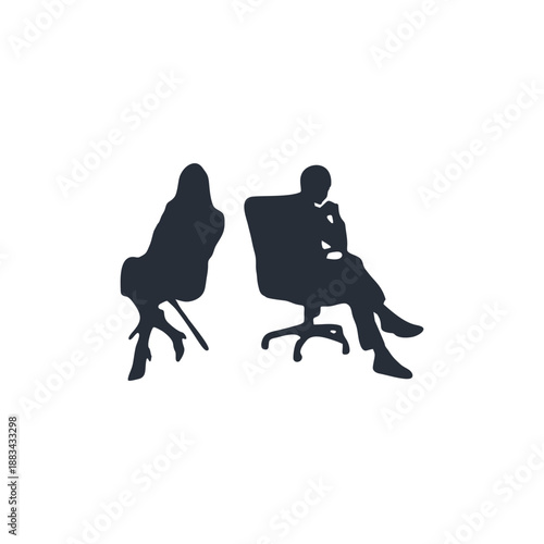 Vector silhouette of business meeting, teamwork discussion in office,professional, people talking at table,group communication in workplace.