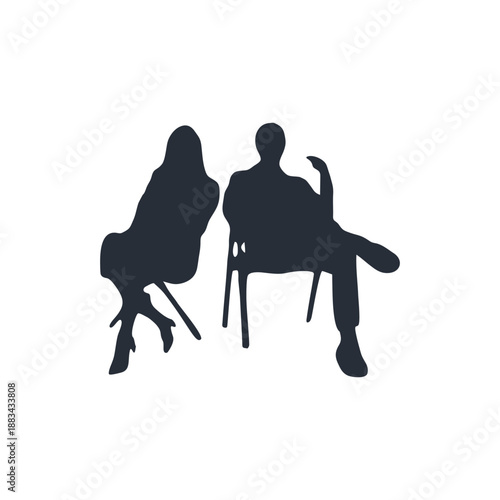 Vector silhouette of business meeting, teamwork discussion in office,professional, people talking at table,group communication in workplace.