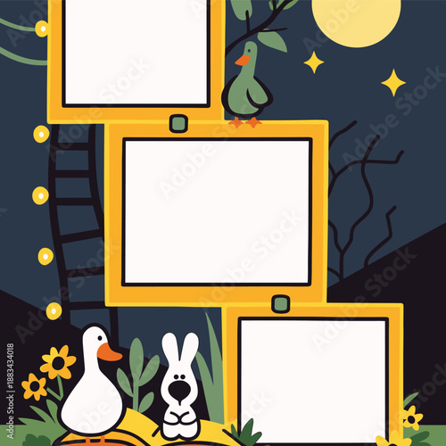 Moonlit Meadow Photo Collage, Duck Rabbit and Starry Night Frame Set