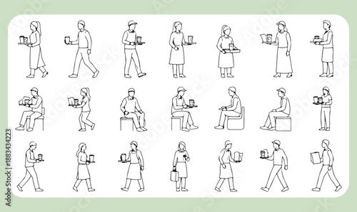 Group of people enjoying coffee and food service with various activities illustration vector