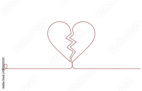 One continuous line broken heart. unrequited love. vector illustration. separation, divorce, grief, and emotional pain.