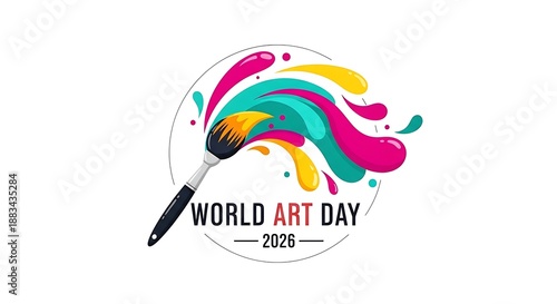 Vibrant World Art Day 2026 celebration with colorful paint brush splash illustration