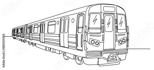 Subway Train Continuous Line Art Vector Illustration. Modern Minimalist Metro Wagon Sketch. Public Transport Commuter Concept.