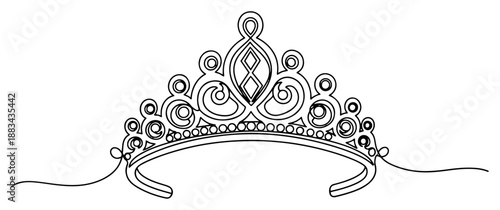 Royal Tiara Crown Continuous Line Art Vector Illustration. Elegant Princess or Queen Headpiece Sketch. Beauty Pageant Symbol.