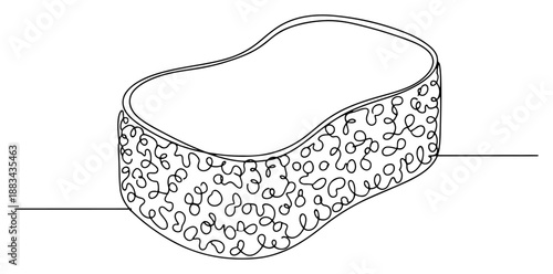 Bath Sponge Continuous Line Art Vector Illustration. Body Hygiene Loofah Sketch. Soft Cleaning Accessory Concept.