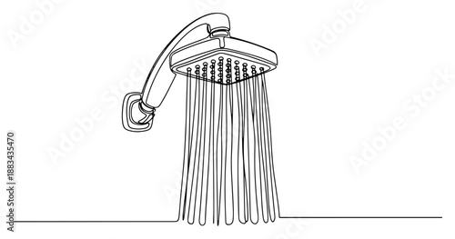 Shower Head Flowing Water Continuous Line Art. Bathroom Plumbing Fixture Sketch. Daily Hygiene Concept.
