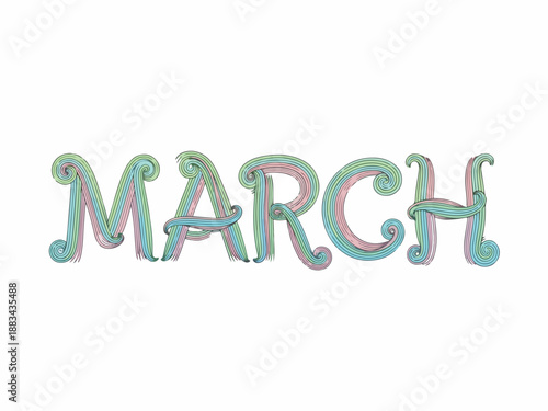 Stylish 3D Render of 'March' Text A Colorful Design for Calendars, Events, or Greetings