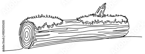 Wooden Log Tree Trunk Continuous Line Art Vector Illustration. Timber Lumber Material Sketch. Forest Nature Element.