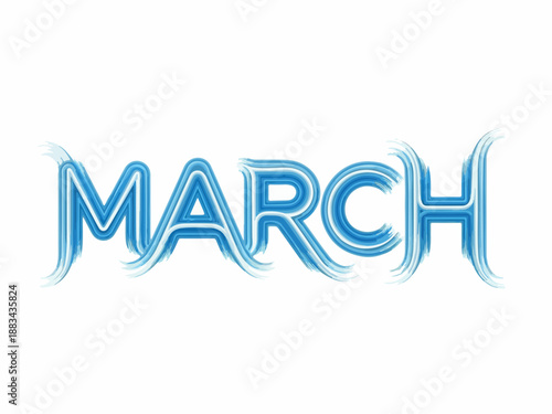 Stylized word "March" with blue flowing lines, perfect for calendar or seasonal themes