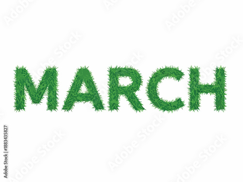 "March" in grass-like text, a visual representation of the month for seasonal themes