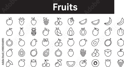 Fruits Line Icons Set – Healthy Food Outline Symbols Collection