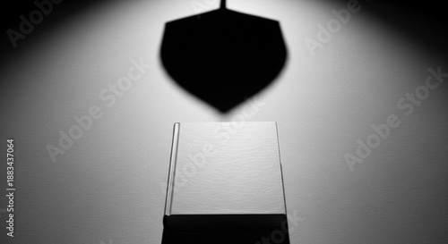 Shield shadow cast behind a simple book object.