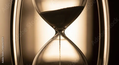 Fototapeta samoprzylepna close-up of hourglass with sand flowing symbolizing time passing and urgency in sepia tone
