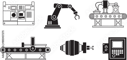 Black and white sketched industrial machinery and technology