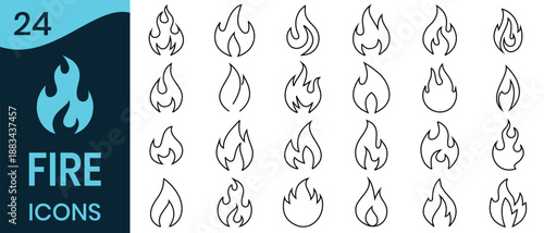 Fire icons set. Out line icon of combustion, heat, burning icons in linear style collection. vector illustration.