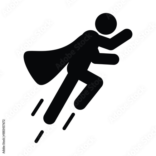 Flying icon pictogram symbol representing superhero power, freedom, speed, and imagination