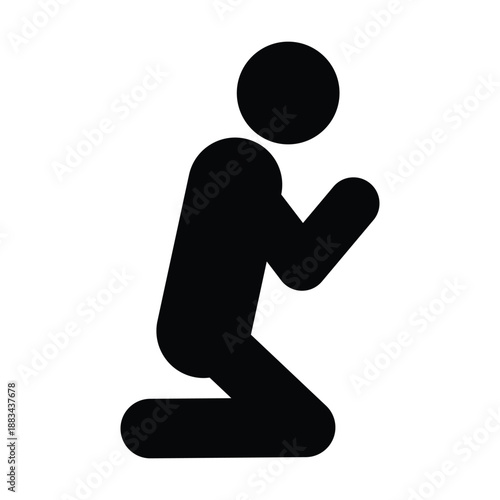 Praying icon pictogram showing kneeling posture representing faith, humility, worship, meditation, and spirituality.