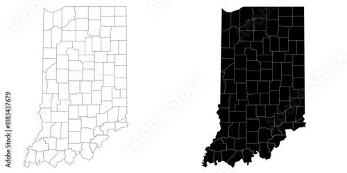 Indiana map. Indiana administrative map, Indiana outline and counties state map set - illustration version
