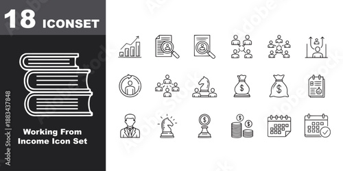Comprehensive working from income icon set