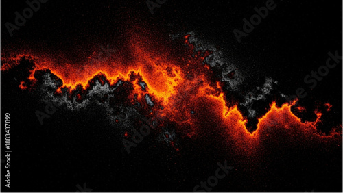 Fiery clouds illuminated by intense flames against a dark background viewed from a distance