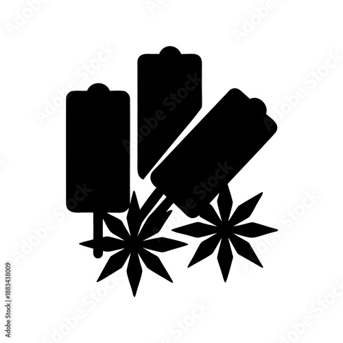 Elegant black silhouette of cinnamon sticks and star anise spice arrangement