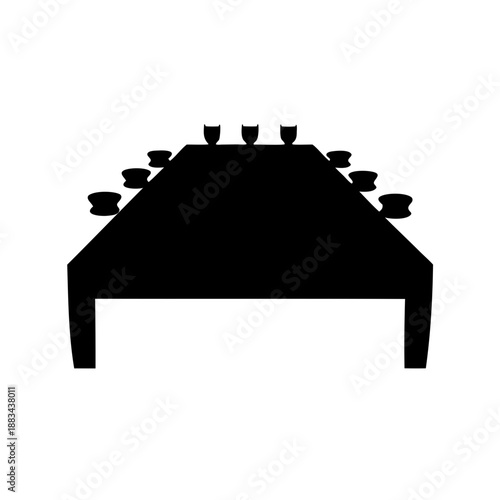 Formal dining table with chairs and glasses, minimalist black and white design