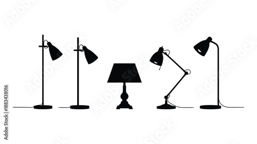 Collection of modern desk lamps isolated on white background, Vector