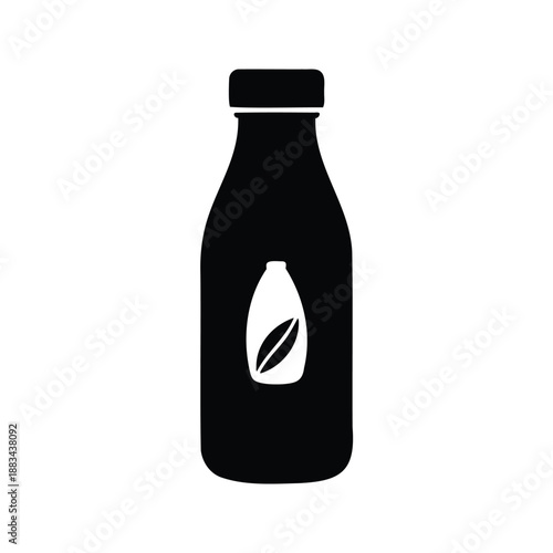 Black and white silhouette of a milk bottle vector illustration,A simple black and white silhouette of a milk bottle, depicted as a vector illustration