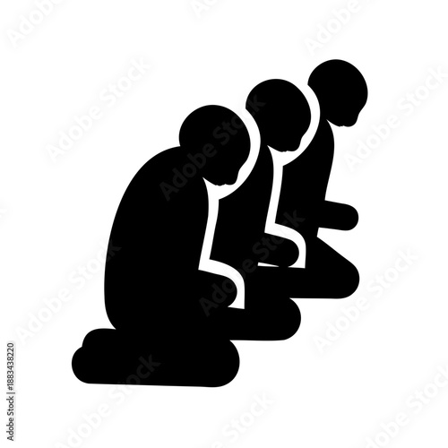 Silhouette of three figures kneeling in unison, depicting prayer or submission
