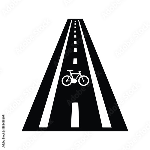 Black and white road with bicycle silhouette vector illustration,A black and white vector illustration of a road with a bicycle silhouette