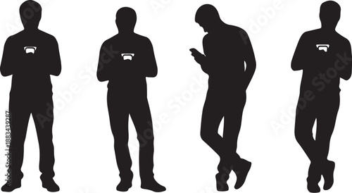 Four Silhouettes of People Using Smartphones in Different Postures also transparent background black
