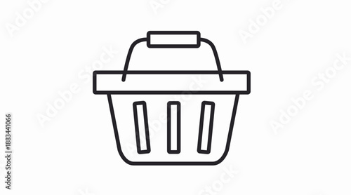 Clean black and white shopping basket vector icon designed for online stores, e‑commerce platforms, mobile apps, and user interface projects. This minimalist line‑style symbol is perfect for cart butt