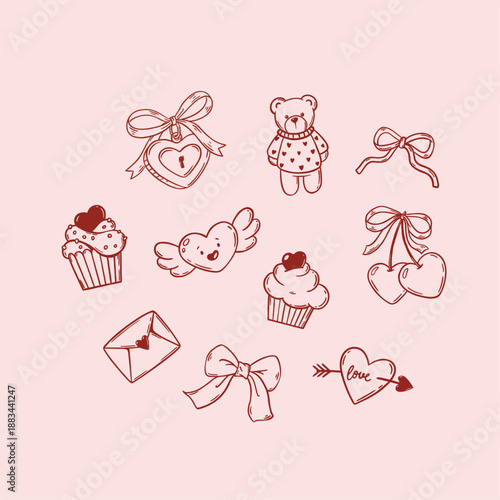 Romantic  stuff  vector doodle set 