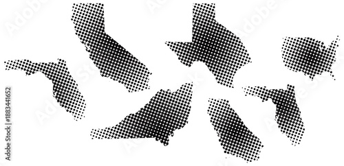 Detailed map representation of various states in black and white