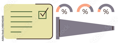 Data visualization, business strategy, progress measurement, efficiency analysis, success metrics, results tracking. Checklist and graphical chart elements. Data visualization and business metrics