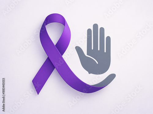 World Leprosy Day Compassion Banner With Purple Ribbon And Care Hand Concept