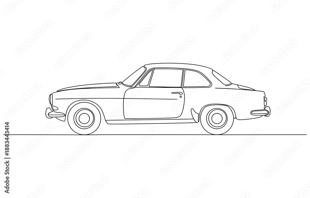 Naklejka premium One continuous line drawing of Retro Car vector illustration.