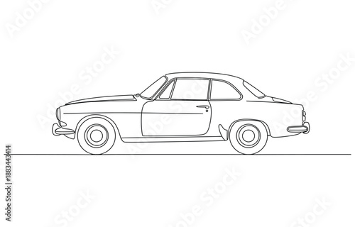 One continuous line drawing of Retro Car vector illustration.