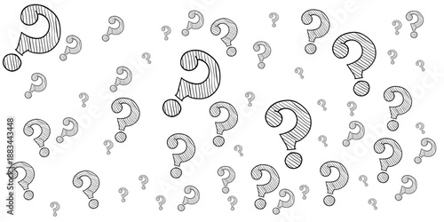 question mark seamless pattern. Question mark sketch pattern. Seamless vector pattern with question marks. Monochrome hipster background. Hand-drawn random black question marks.
