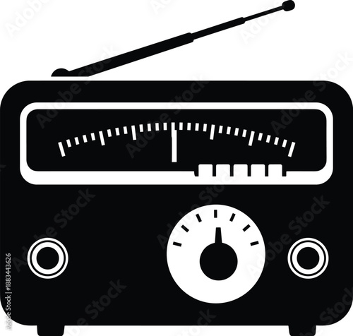 Black Vintage Radio Vector Illustration Isolated on White Background for Classic Audio Broadcasting Music Entertainment Retro Technology and Nostalgic Media Device