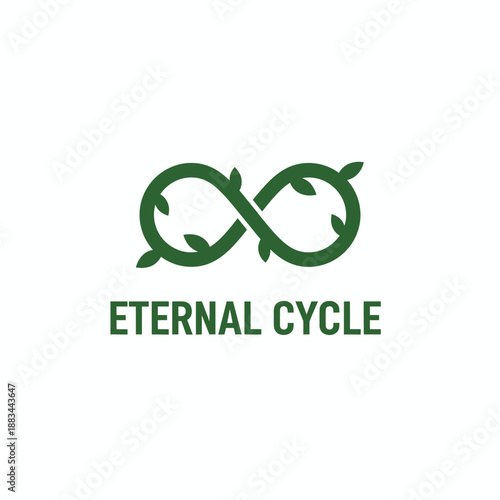Green infinity symbol made of growing vines and leaves for sustainable ecology branding, creative nature concept for Eternal Cycle logo.
