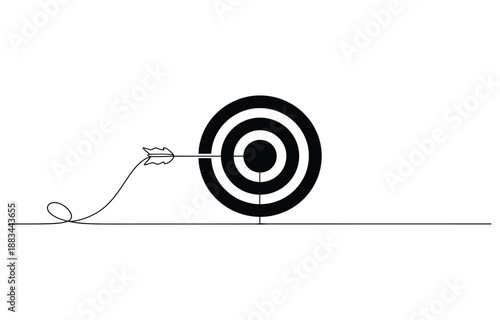 Continuous one line drawing of arrow in center of target.