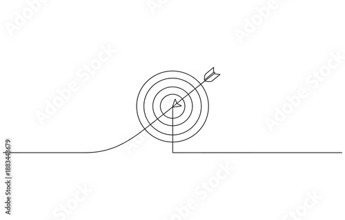 Continuous one line drawing of arrow in center of target.