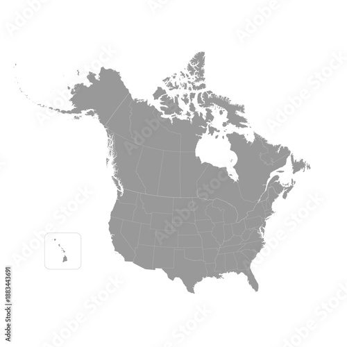 This map outlines the states of the USA and Canada. It displays the political divisions and provides a clear view of regional boundaries in North America.