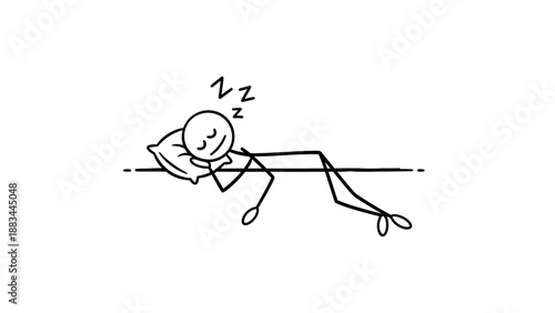 Peaceful stick figure sleeping soundly on a pillow, resting comfortably in bright studio.