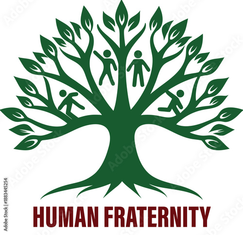 Adobe Illustrator Artwork  international human fraternity day logo with black figure and radiant red heart symbolizing unity, compassion, love and global solidarity
