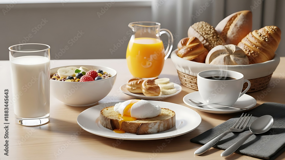 Obraz premium Healthy Breakfast Spread on Table