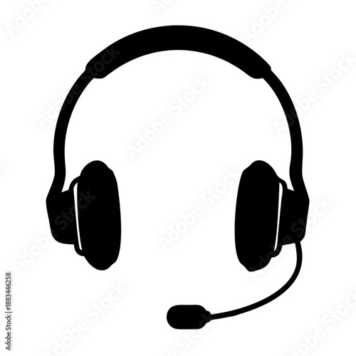 Black and white image of a headset with microphone