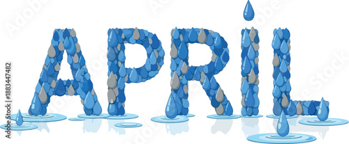 April A Creative Wordmark Depicting Raindrops and Water, Symbolic of the Month's Weather