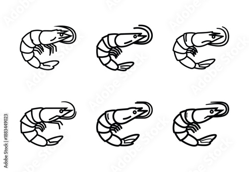 Set of food related shrimp seafood  outline vector icons. food linear icons collection, Editable stroke
